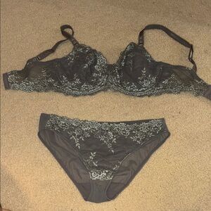 Wacoal Gray Lace Bra and Panty Set
